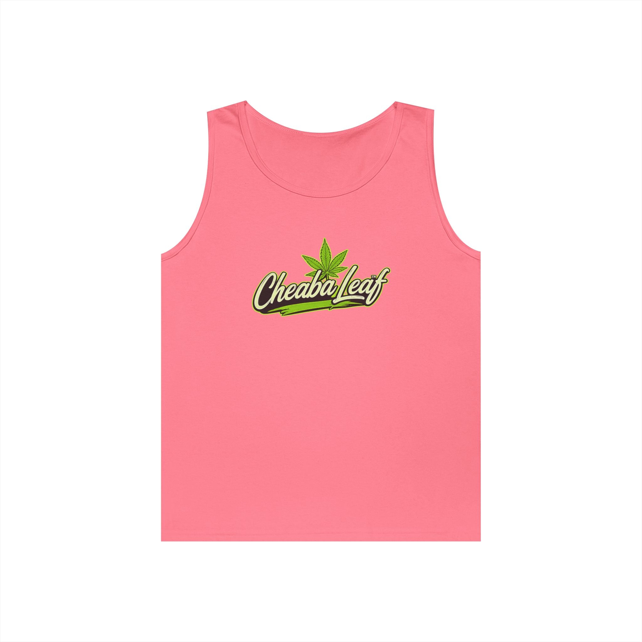 Cheaba Leaf Script Logo Tank Top — Cannabis Leaf Graphic Sleeveless Tee