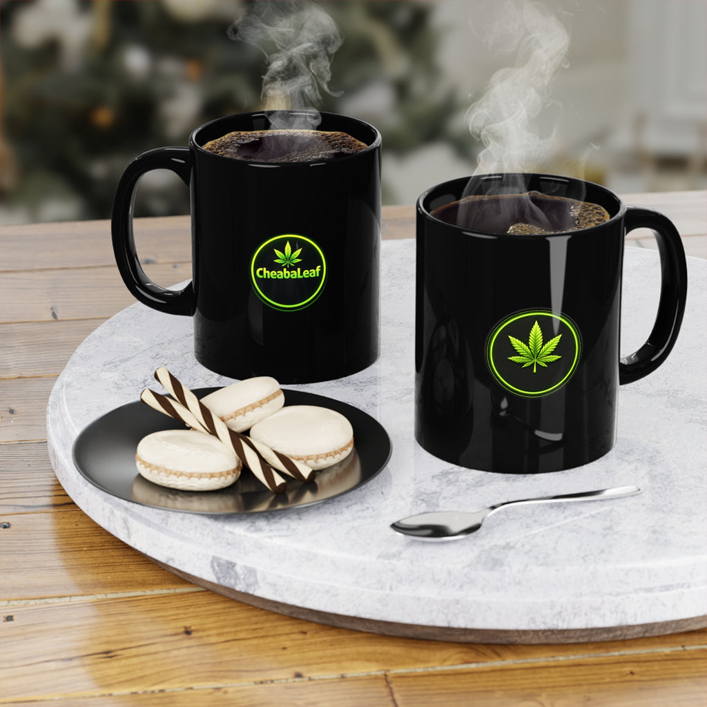 Black Mug — CheabaLeaf Neon Logo Coffee Cup (11 oz)