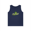 Cheaba Leaf Script Logo Tank Top — Cannabis Leaf Graphic Sleeveless Tee