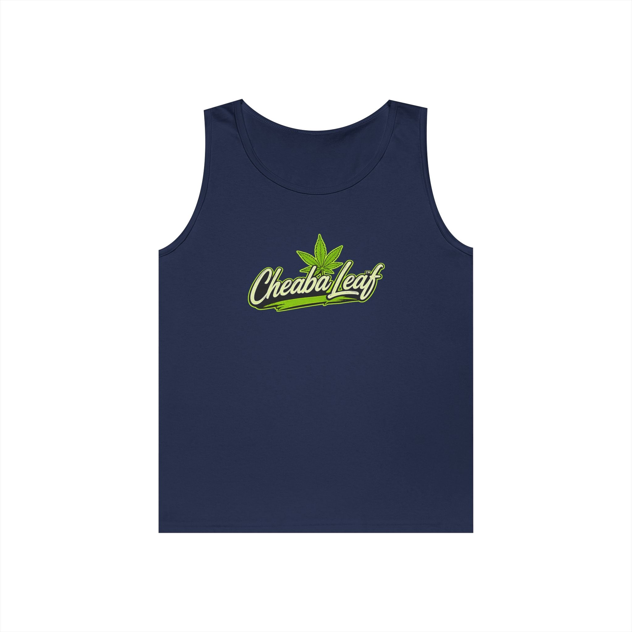 Cheaba Leaf Script Logo Tank Top — Cannabis Leaf Graphic Sleeveless Tee