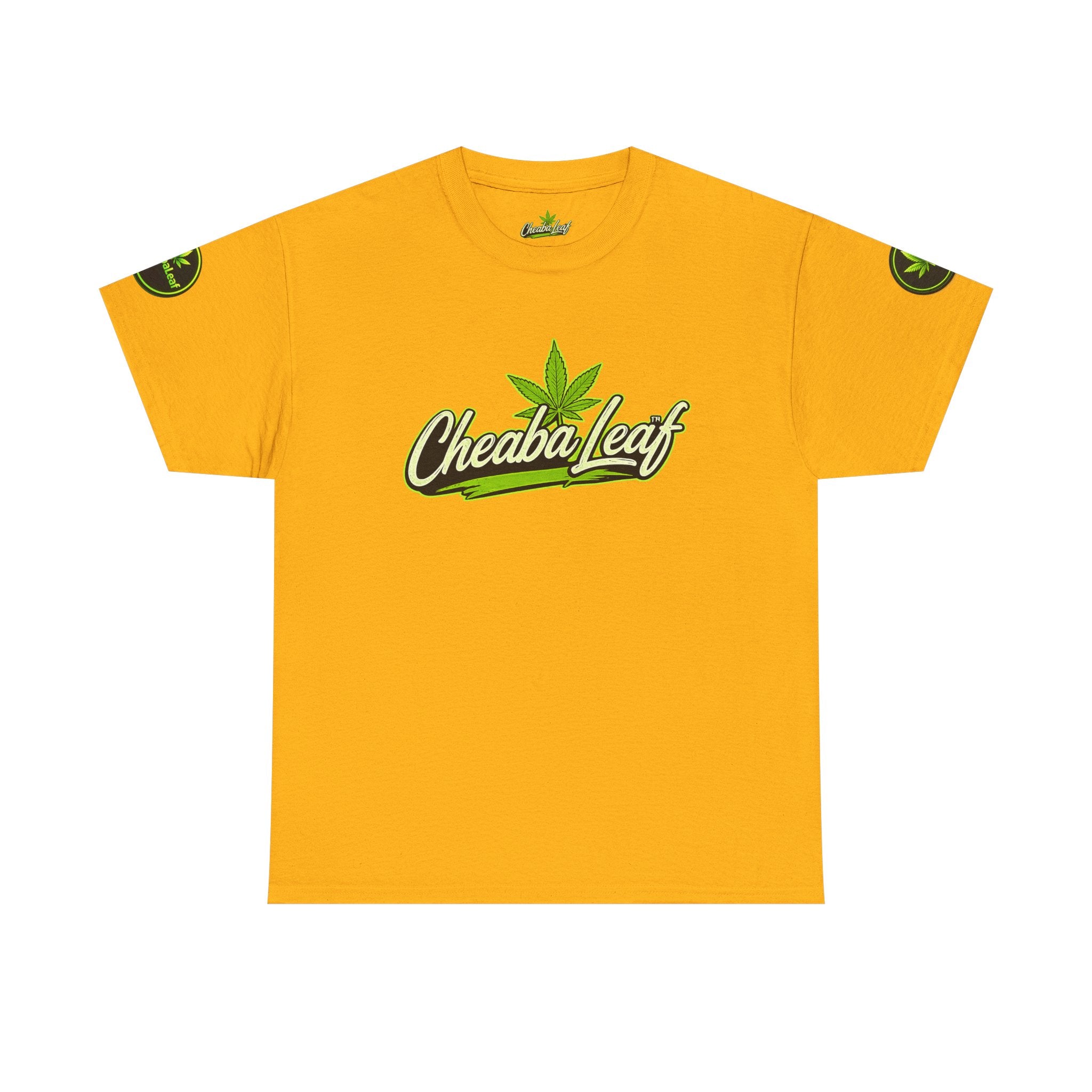 Cheaba Leaf  Graphic Tee — Retro Cannabis Script Logo Front T‑Shirt