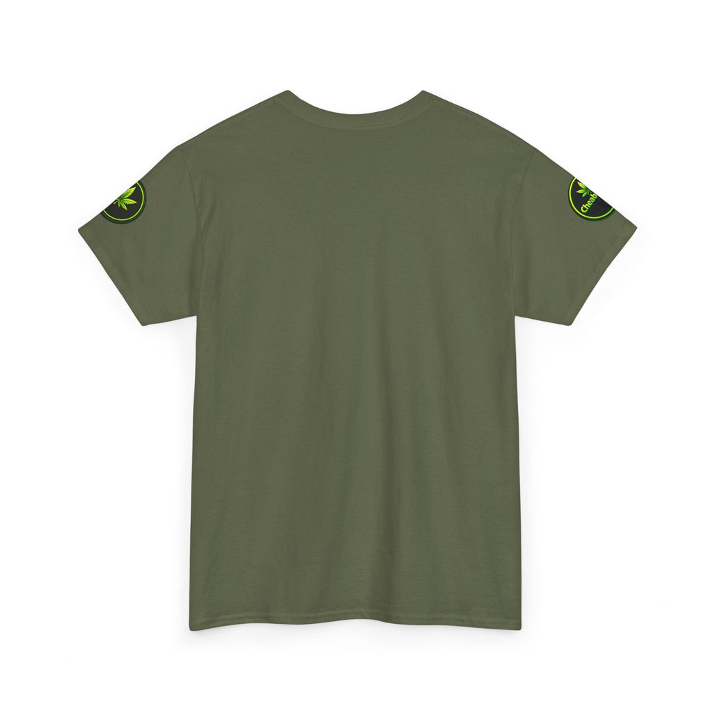 Cheaba Leaf  Graphic Tee — Retro Cannabis Script Logo Front T‑Shirt