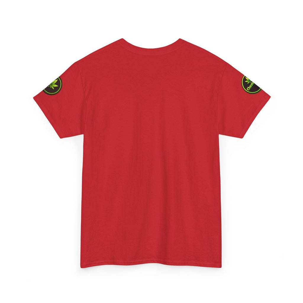 Cheaba Leaf  Graphic Tee — Retro Cannabis Script Logo Front T‑Shirt