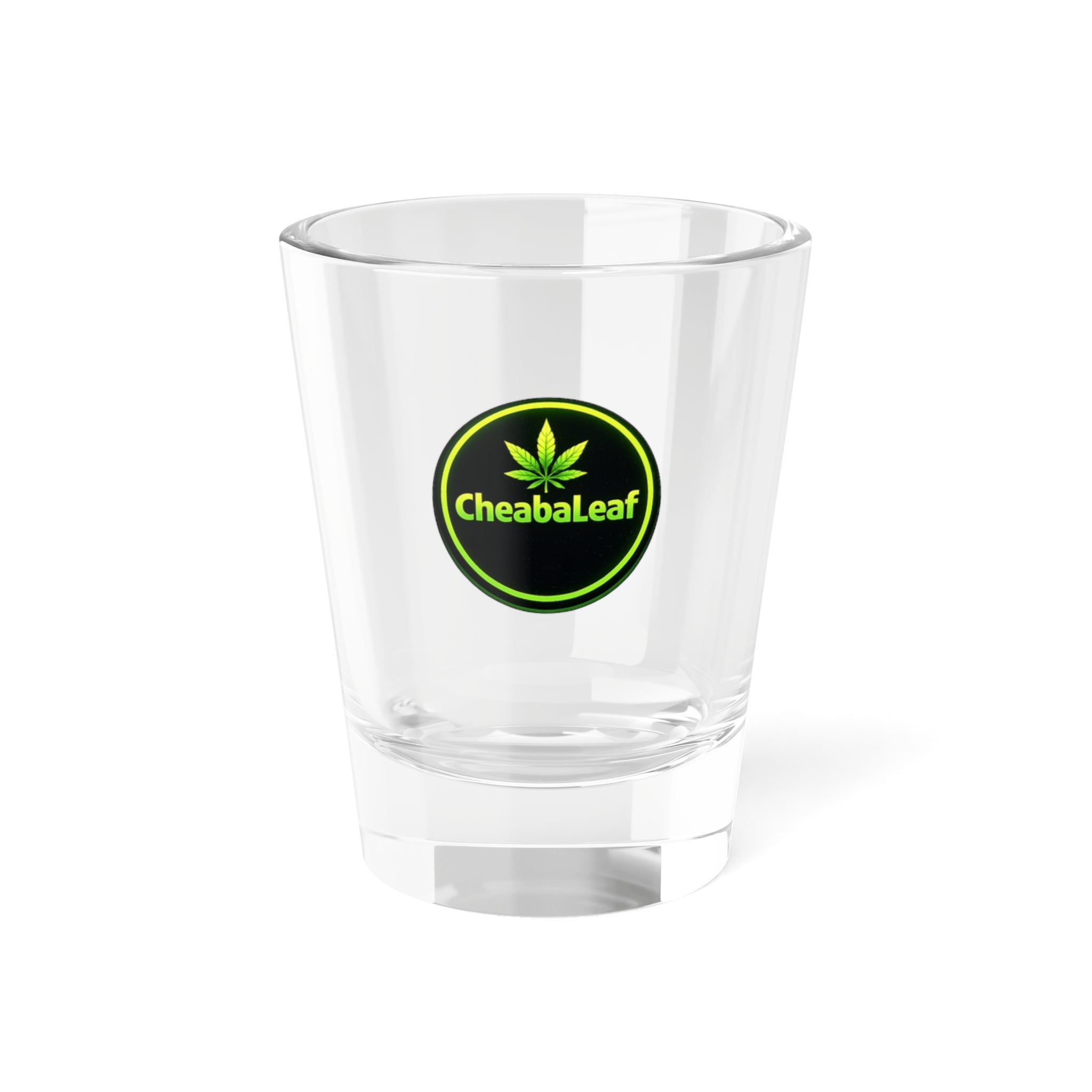 CheabaLeaf Logo Shot Glass — 1.5oz Cannabis-Themed Bar Shooter