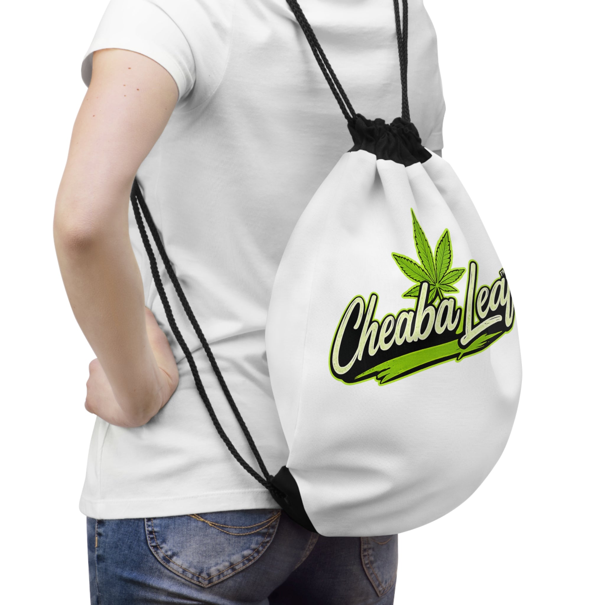 Cheeba Leaf Drawstring Bag — Cannabis Leaf Logo Gym & Festival Cinch Sack