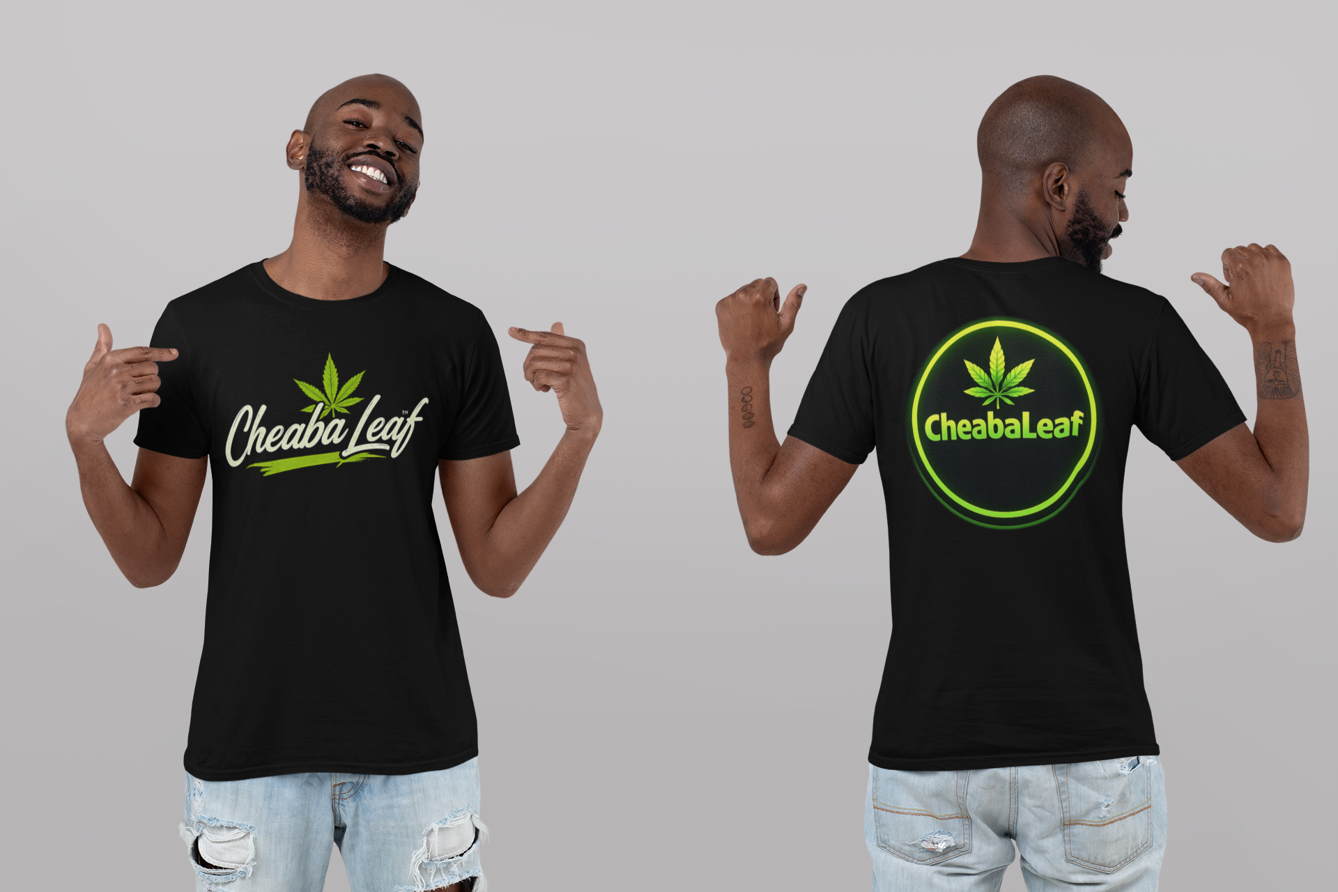 Cheaba Leaf™ Scipt Logo 360 Script Badge Unisex Heavy Cotton Tee – Premium Fit | Streetwear Cannabis Brand