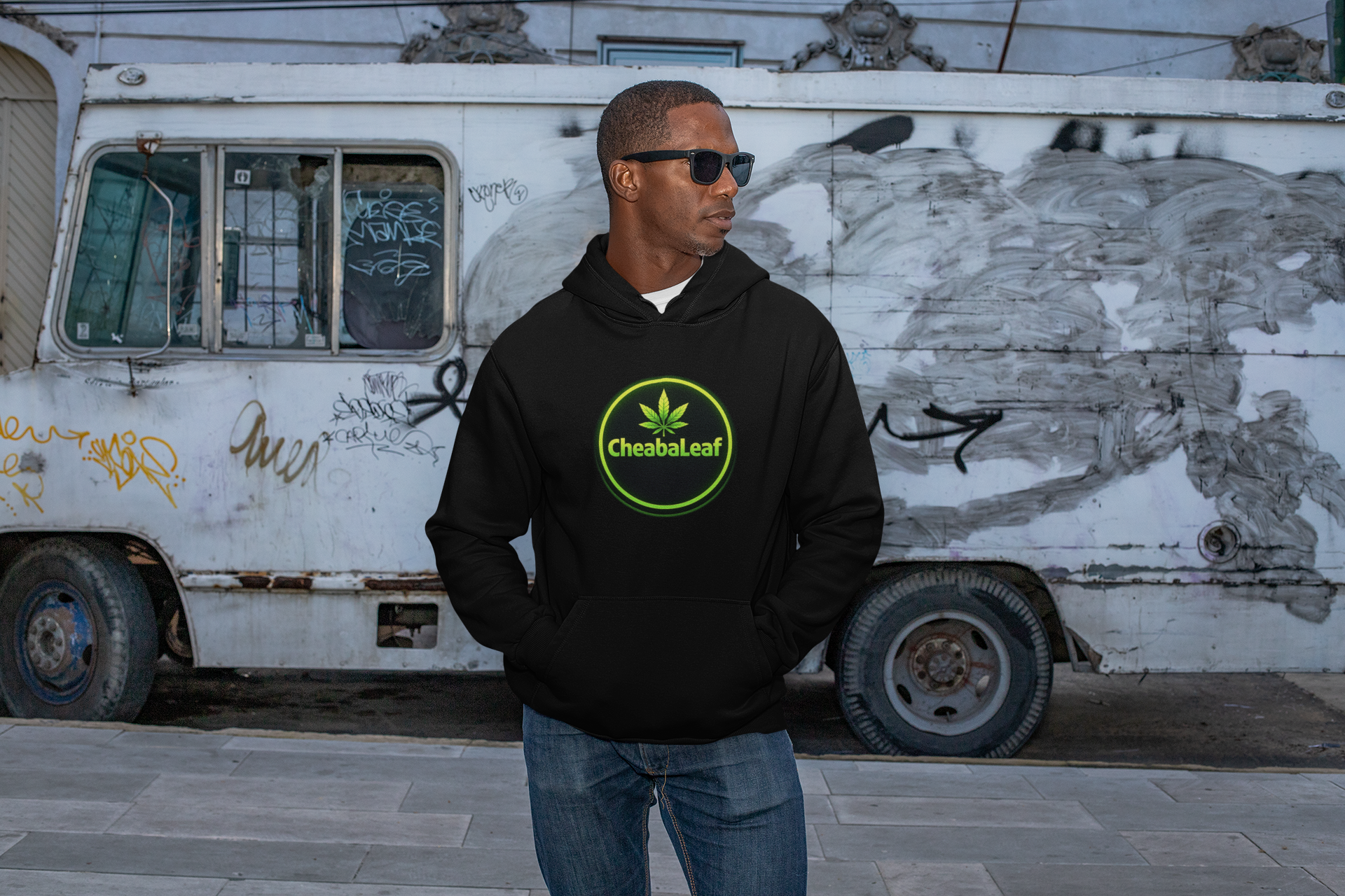 CheabaLeaf 360 Badge Logo Hoodie — Cannabis Leaf Graphic Pullover