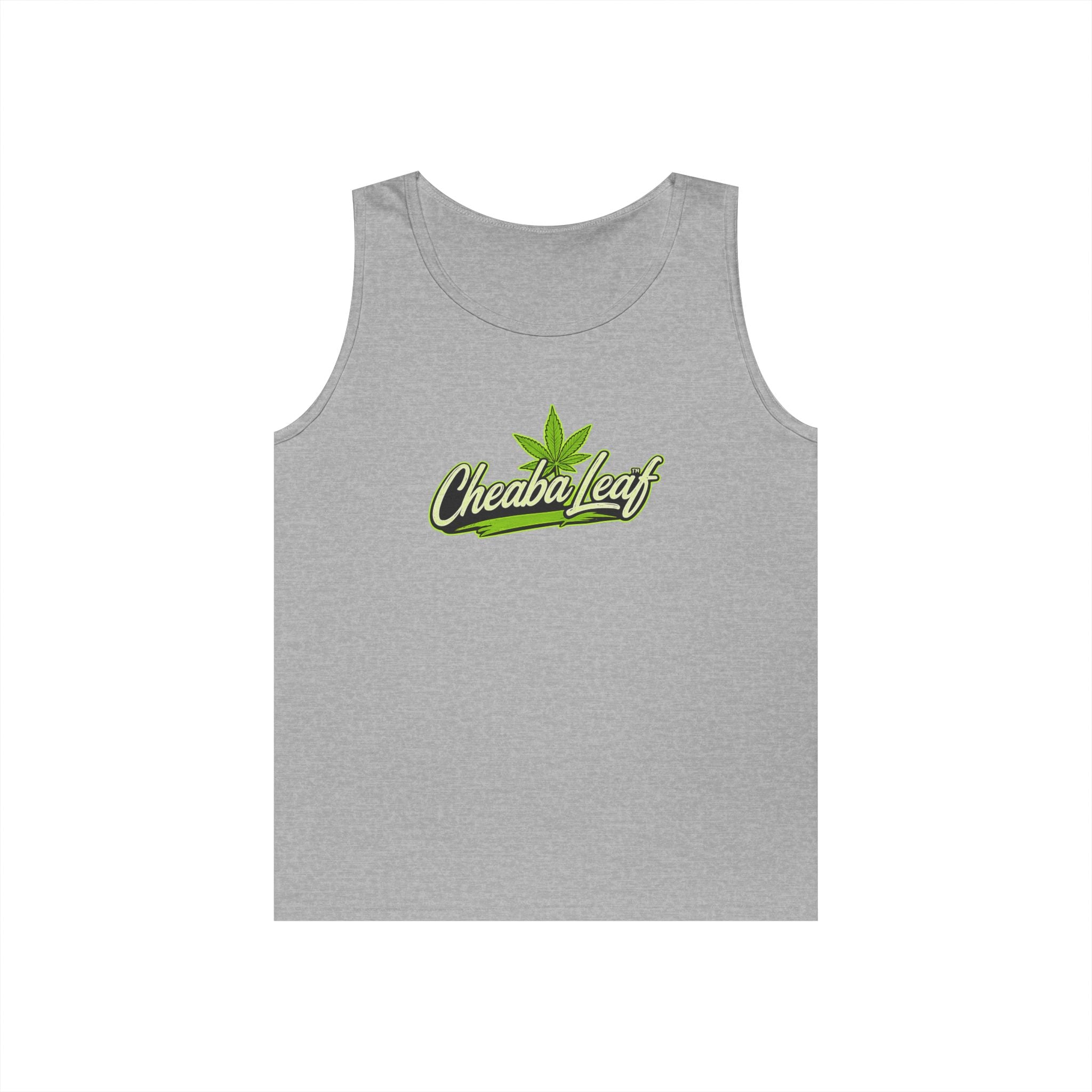 Cheaba Leaf Script Logo Tank Top — Cannabis Leaf Graphic Sleeveless Tee