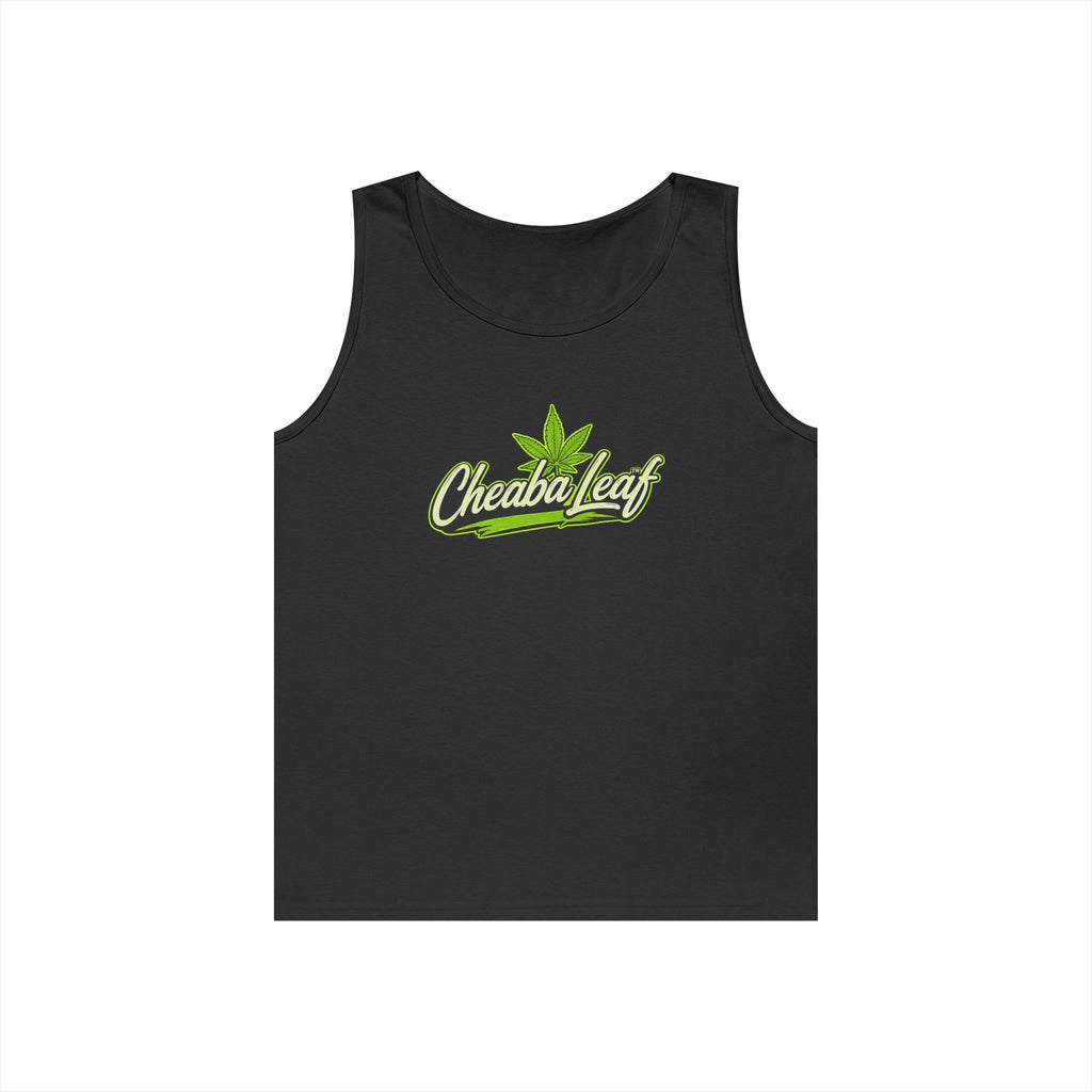 Cheaba Leaf Script Logo Tank Top — Cannabis Leaf Graphic Sleeveless Tee