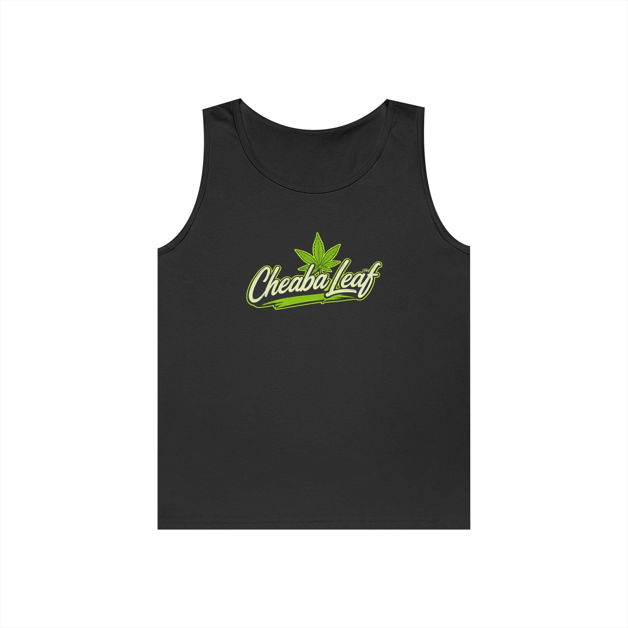 Cheaba Leaf Script Logo Tank Top — Cannabis Leaf Graphic Sleeveless Tee