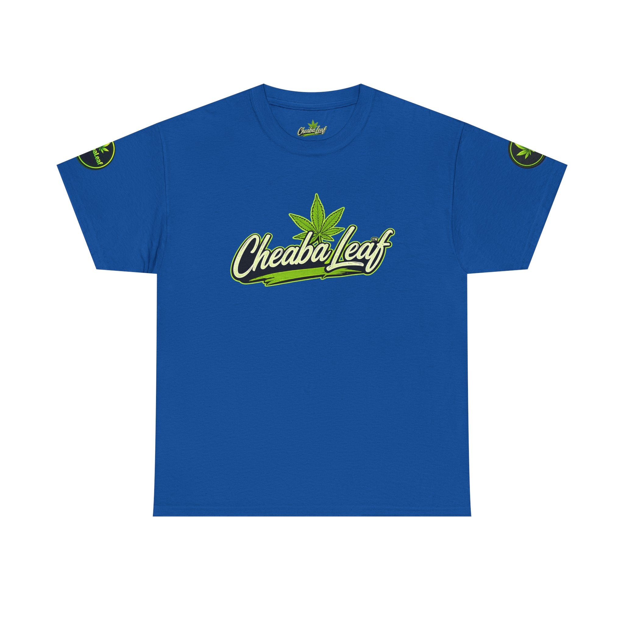Cheaba Leaf  Graphic Tee — Retro Cannabis Script Logo Front T‑Shirt