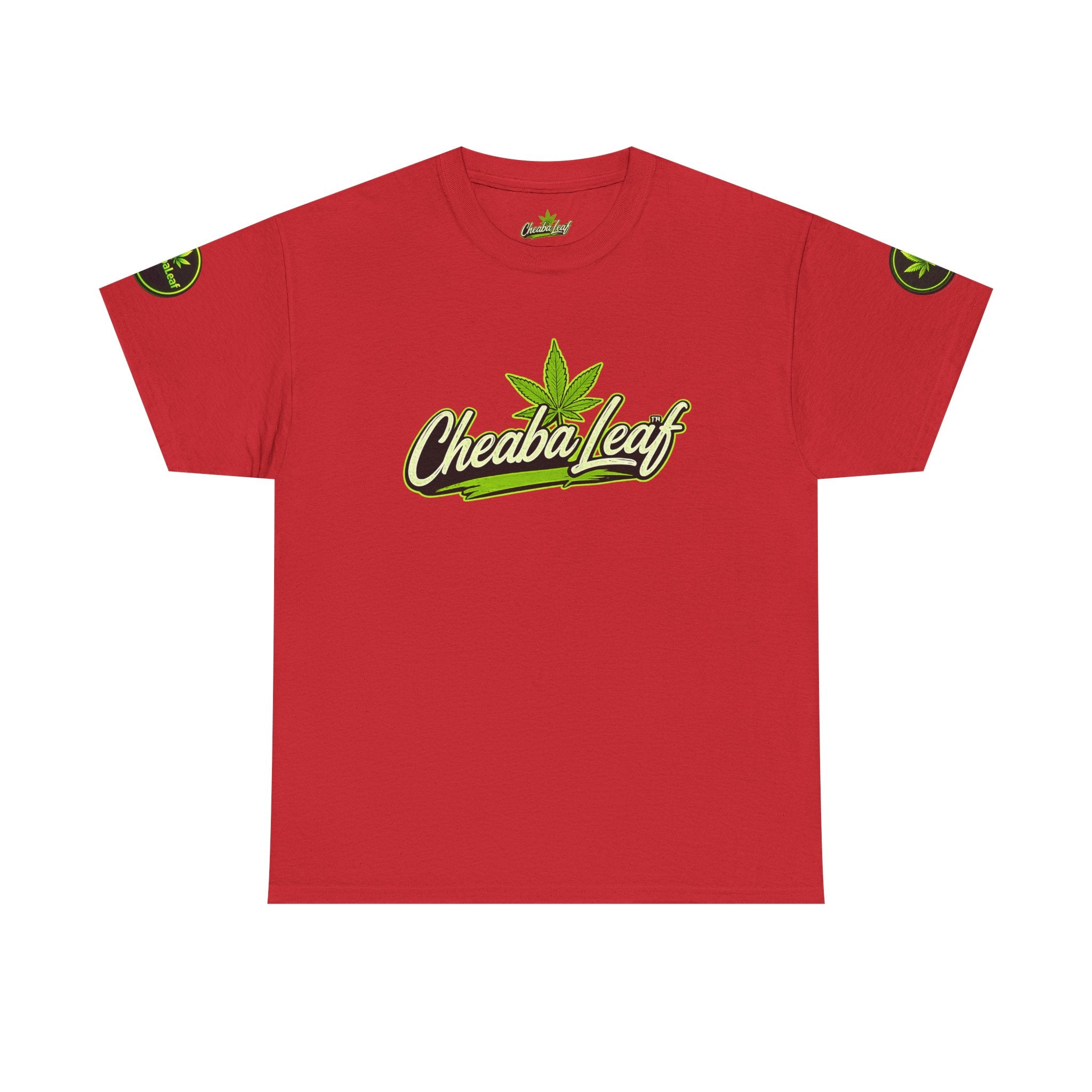 Cheaba Leaf  Graphic Tee — Retro Cannabis Script Logo Front T‑Shirt
