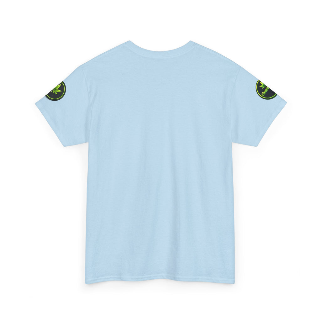 Cheaba Leaf  Graphic Tee — Retro Cannabis Script Logo Front T‑Shirt