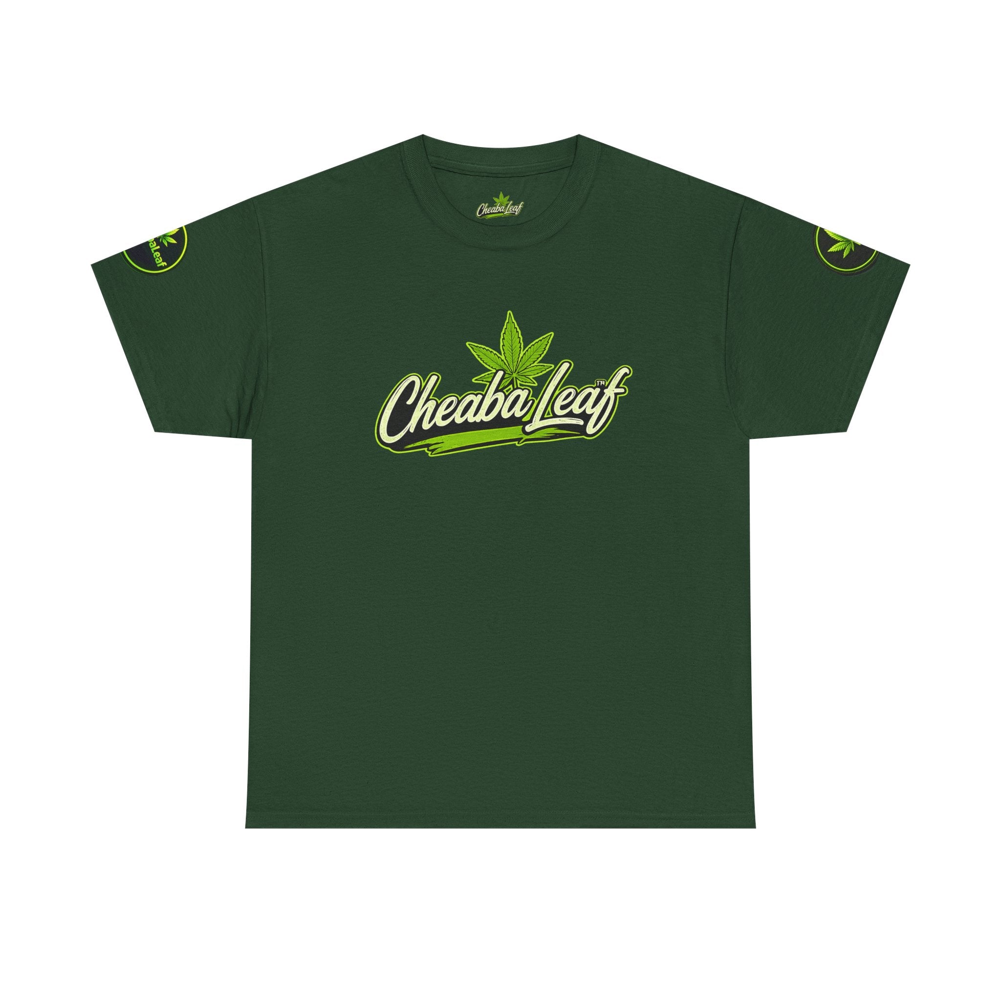Cheaba Leaf™ Scipt Logo 360 Script Badge Unisex Heavy Cotton Tee – Premium Fit | Streetwear Cannabis Brand