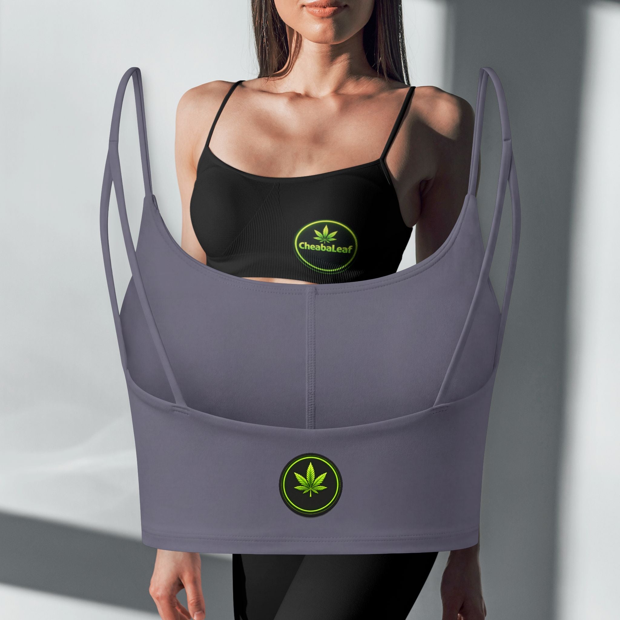 Crop Bra — CheebaLeaf Green Cannabis Badge Logo