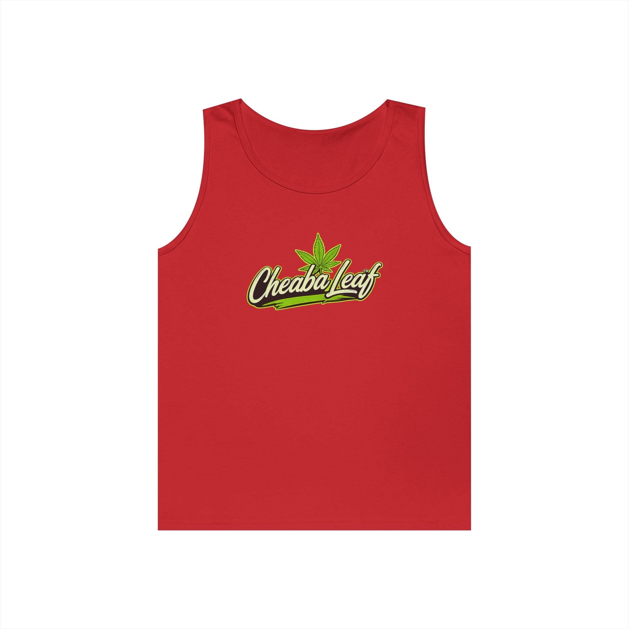 Cheaba Leaf Script Logo Tank Top — Cannabis Leaf Graphic Sleeveless Tee