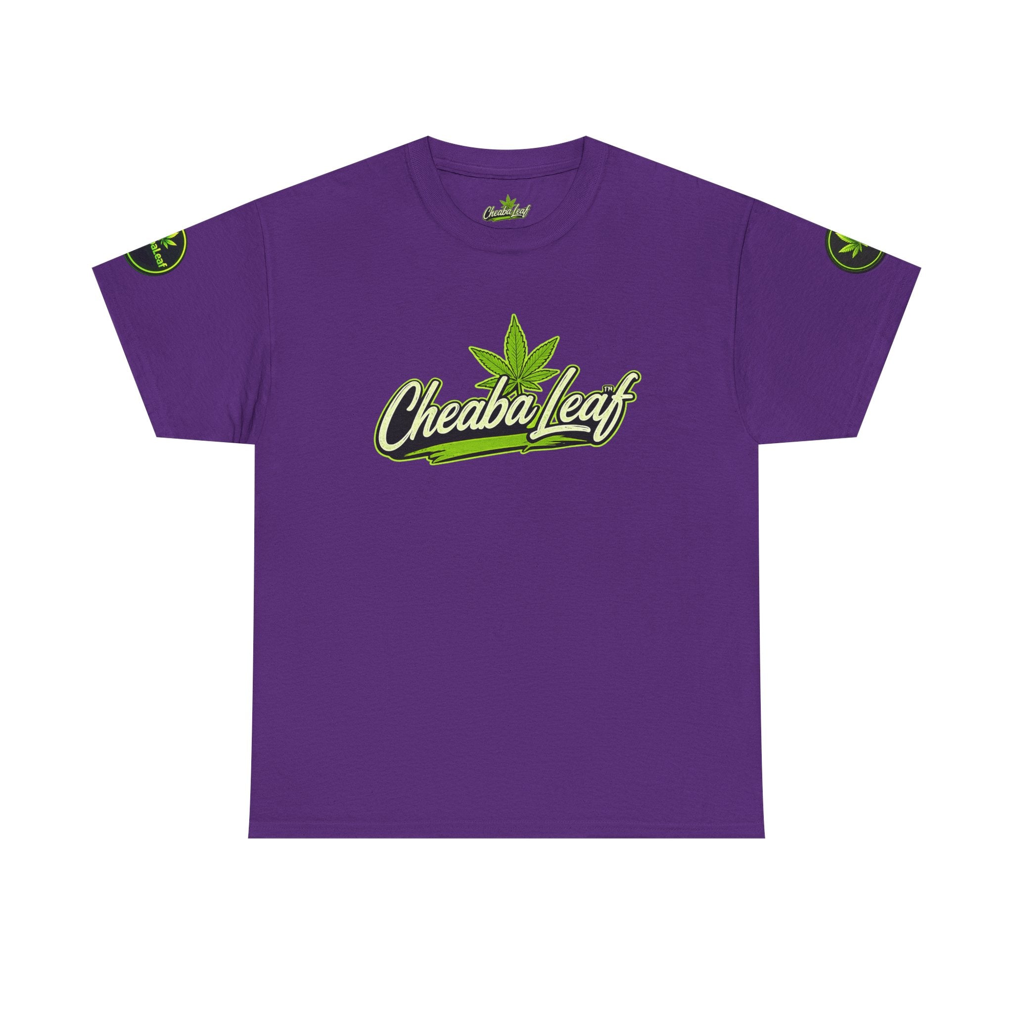 Cheaba Leaf  Graphic Tee — Retro Cannabis Script Logo Front T‑Shirt